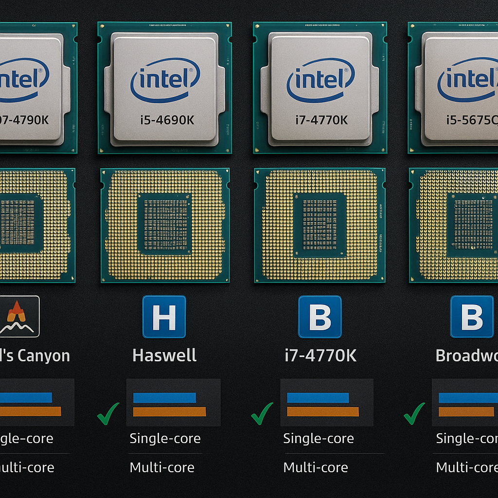 Bảng minh họa các CPU tương thích với main H97: i7-4790K, i5-4690K, i7-4770K, i5-4460, i5-5675C