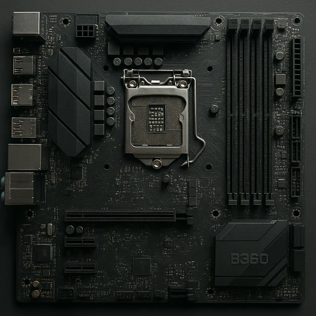 Bo mạch chủ Intel B360 với socket LGA 1151 v2 hỗ trợ CPU thế hệ 8 và 9.