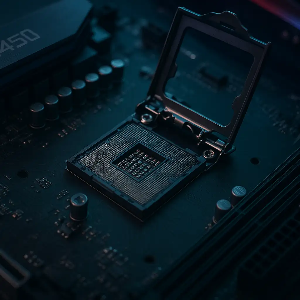 Cận cảnh bo mạch chủ B450 với socket AM4 hỗ trợ CPU Ryzen