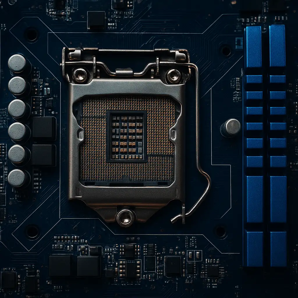 Cận cảnh bo mạch chủ chipset Intel H87 socket LGA 1150 với các linh kiện điện tử chi tiết