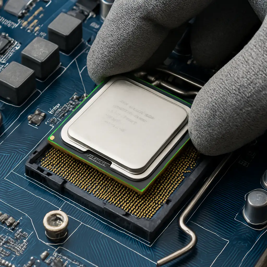 Cận cảnh lắp đặt CPU Intel Core 2 Quad vào socket LGA 775 trên mainboard G41.