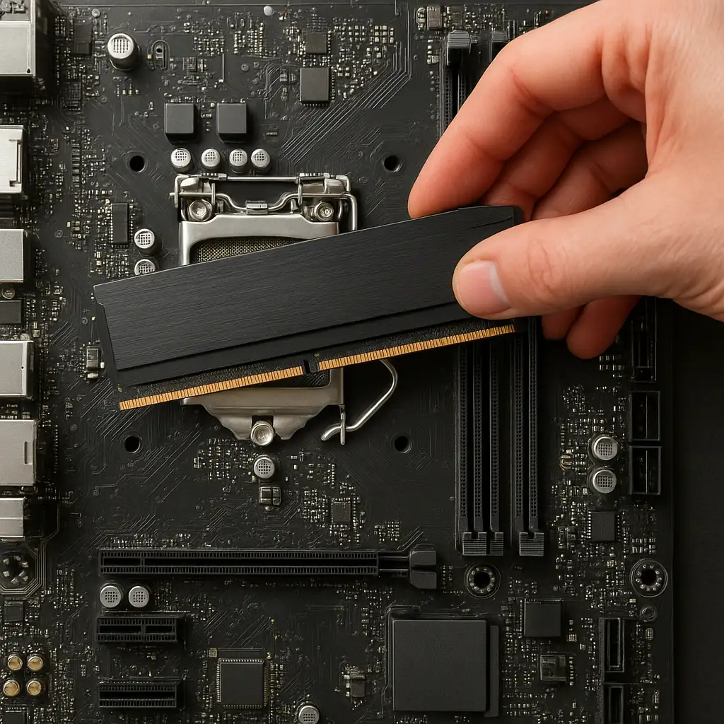 Cận cảnh lắp đặt RAM DDR4 trên bo mạch chủ Intel H310