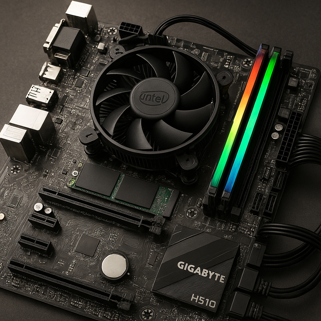 Hình ảnh bo mạch chủ Main H510 với CPU Intel Core i5-10400 lắp đặt trên socket LGA 1200