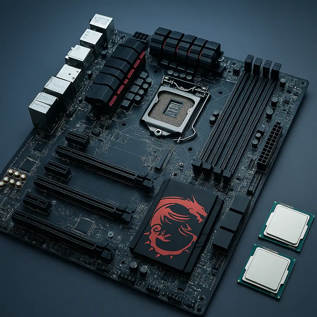 Hình ảnh bo mạch chủ Z97 và các dòng CPU Intel Core i7-4790K, i7-5775C tương thích.