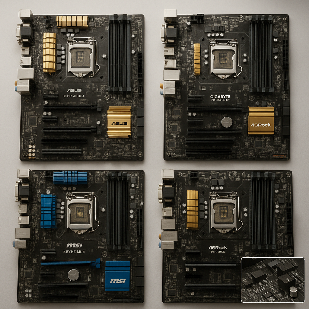 Hình ảnh các bo mạch chủ main H97 từ hãng ASUS, Gigabyte, MSI, ASRock