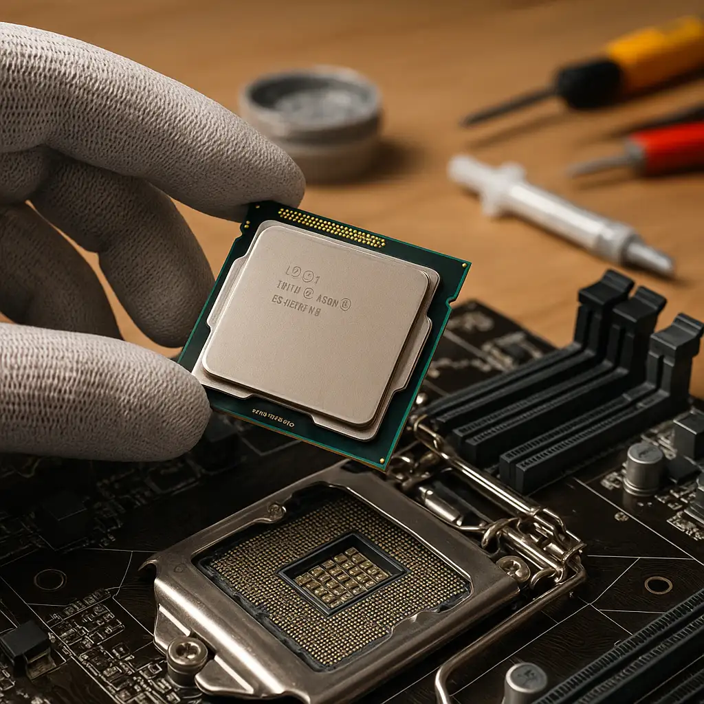 Lắp đặt CPU Xeon E3-1230 v2 vào socket LGA 1155 của mainboard H61.