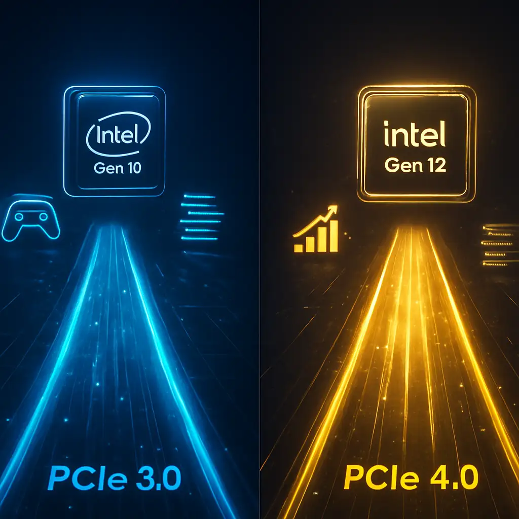 Sơ đồ so sánh băng thông PCIe 3.0 và PCIe 4.0 ảnh hưởng đến hiệu năng VGA.