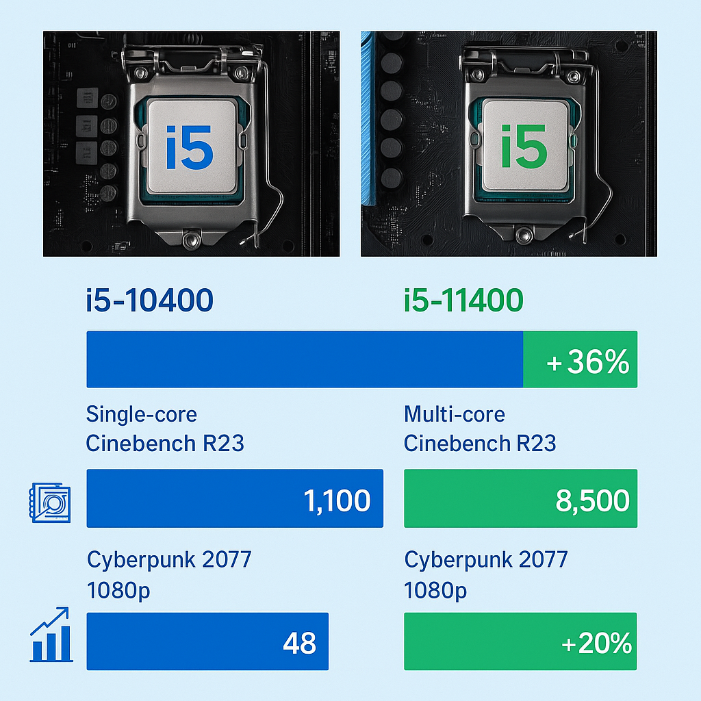 So sánh hiệu năng CPU i5-10400 và i5-11400 trên main H510 với benchmark Cinebench và game